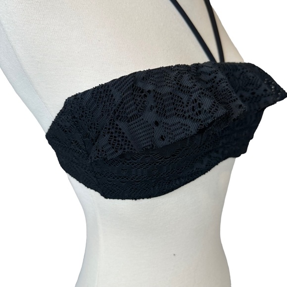 Ralph Lauren Bikini Top Womens Strapless Halter Crochet Light Padded Black Small - Picture 5 of 12